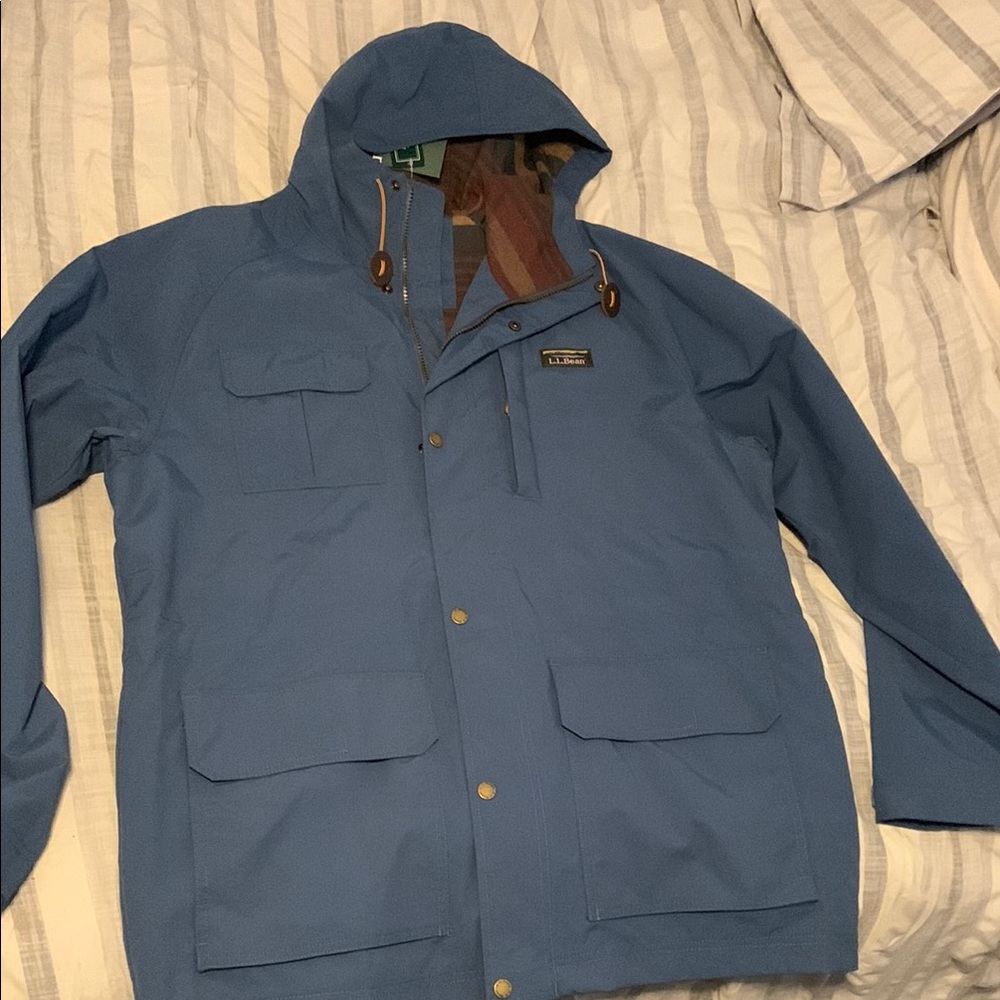 Blue Water-Resistant Hooded Raincoat